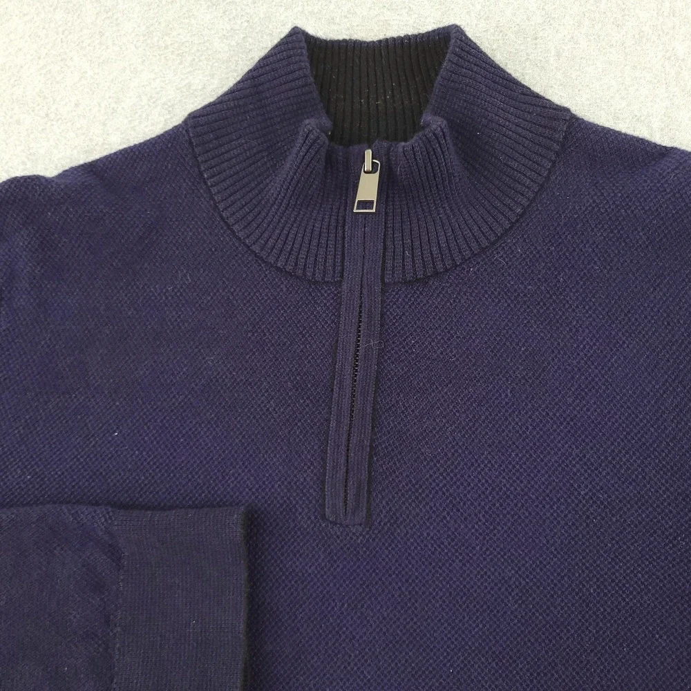 Bonobos Sweater Mens S Blue Cotton Cashmere 1/4 Zip Mock Neck Knit Pullover